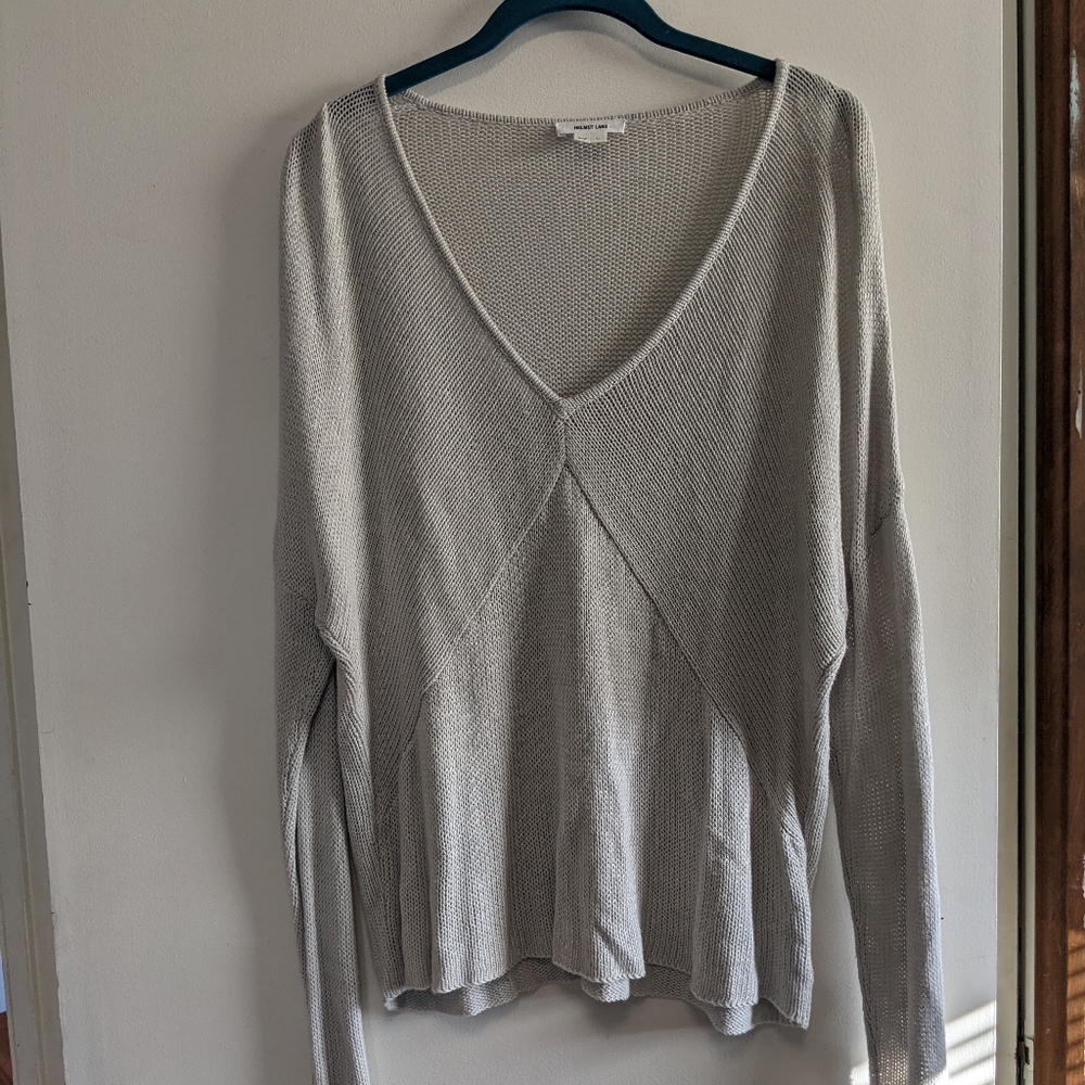 Helmut Lang Gray Knit Long Sleeve Light Weight Sweater V Neck Loose